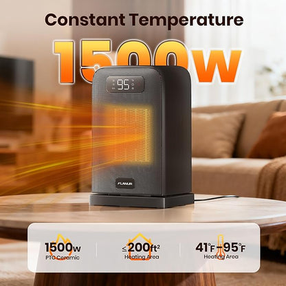 Space Heaters for Indoor Use, 1500W Small Desk Heater with Remote, Thermostat, 4 Modes, 12H Timer, LED Display, Safety Protection, 70° Oscillating Heater for Office Bedroom Home (Black, 1Pack)
