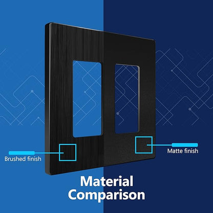 LIDER Brushed Finish Decorator Switch Cover, Screwless Wall Plate, Mid-Size 2-Gang 4.88" x 4.92", Unbreakable Polycarbonate Thermoplastic, UL Listed, LSWP-32M-BBK, Brushed Black