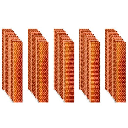 Non Fading Orange Reflective Stickers 1 inch X 6 inch, Outdoor Waterproof High Visibility Warning Safety Adhesive Reflector Tape (50 Pcs)