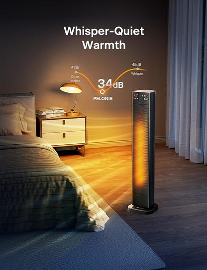 PELONIS 30” Ceramic Tower Space Heater with Adjustable Thermostat for Large Room, 75° Oscillation, Remote Control & 12H Timer, Tip-Over Switch & Overheating Protection, 1500W, PHF15RSAPH30, Black