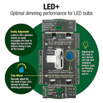 Lutron Ariadni/Toggler LED+ Dimmer Light Switch for Dimmable LED, Halogen and Incandescent Dimmer Switch, 150W, Single-Pole/3-Way, AYCL-153P-IV, Ivory
