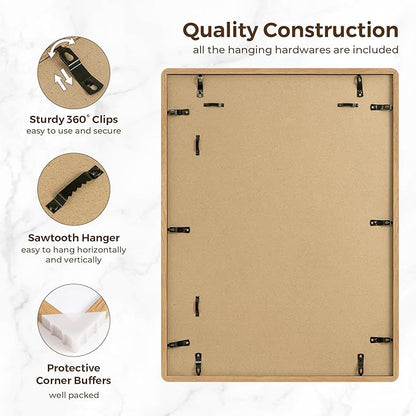 18x24 Picture Frame for Wall, 18 by 24 Wood Frame, Made of Solid Oak Wood & Tempered Glass, 18 x 24 Frame Matted to 16x20, Rustic 18 by 24 Poster Frame,18x24 Art Frames, Natural Oak Color, 1 Pack
