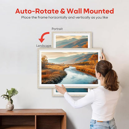 64GB Frameo 15.6" Digital Picture Frame Large 1920 x 1080 IPS FHD Touch Screen WiFi Electronic Photo Frames Share Moments Instantly Anywhere Best Gifts for Parents and Grandparents White Wood