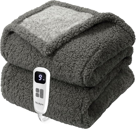 Heated Blanket Electric Blanket Throw - Fast Heating Blanket Throw Double Sided Sherpa Ultra Soft Cozy with 10 Heating Levels & 2-10 Hours Auto Off, Mashine Washable, 50 x 60 Inches, Grey