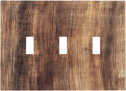 Decorative Switch Plates Vintage Rustic Brown Wood Grain 3 Gang Wall Plate Triple Toggle Light Switch Cover Faceplate Electrical Wall Panels for Bedroom Farmhouse Decor