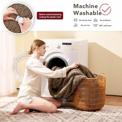 Heated Electric Blanket King Size-100"x90" Heating Blanket with 10 Heating Levels & 5 Time Settings Over-Heat Protection，Winter Warmer for Adults with ETL Certification（Beige）