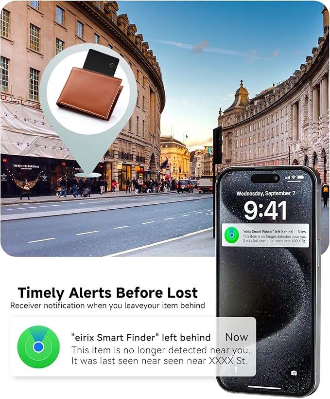 JTD Wallet Tracker Card - 0.07in Ultra-Thin Bluetooth Card Finder, IP68 Waterproof, Works with Apple Find My (iOS Only), Item Locator for Wallet, Passport, Luggage, Backpack