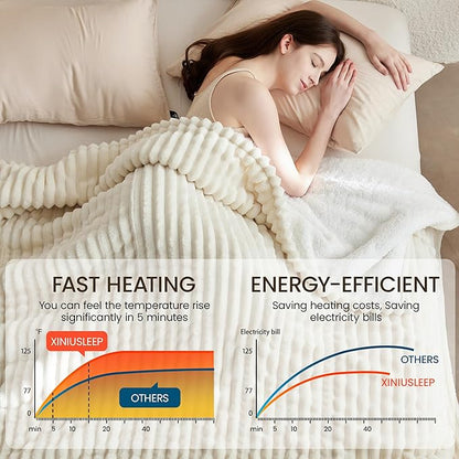 Heated Blanket Electric Blanket 62"x84", Soft Flannel Sherpa Electric Throw with 5 Heating Level & 12 Times Setting, Heated Throw with Overheating Protection, Machine Washable (Beige)