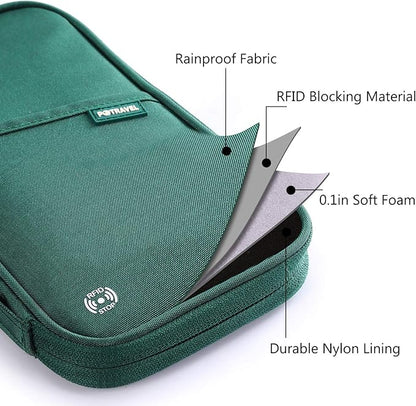 VanFn RFID Travel Passport Wallet, Family Passport Holder, Trip Document Organizer P.Travel Series (Nylon - Green)