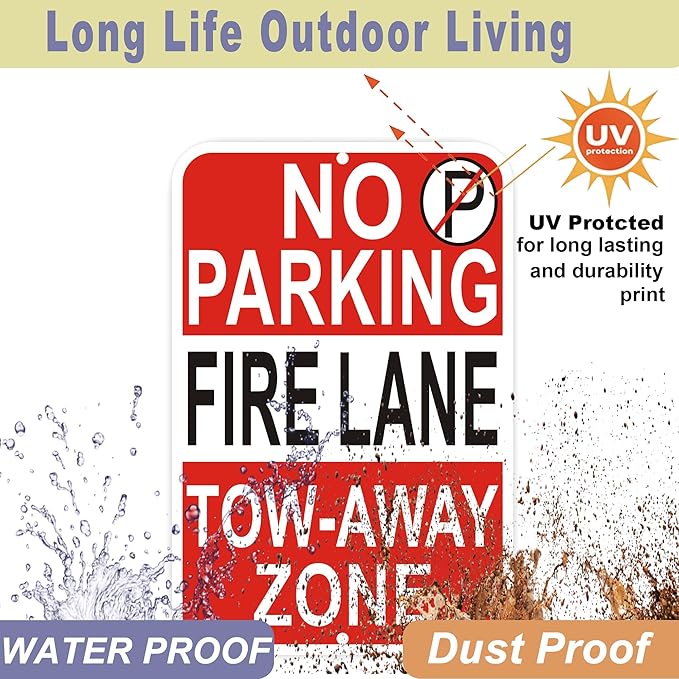 2 Pack No Parking - Fire Lane Sign | 12 x 18 Inches Reflective Sheeting Rust Free Aluminum, UV Protected, Weather/Fade Resistant, Indoor/Outdoors Use