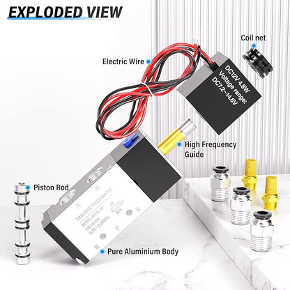 TAILONZ PNEUMATIC 1/4"NPT Solenoid Valve DC12V Single Coil Pilot-Operated Electric 2 Position 5 Way Connection Type 4V210-08 Outlet wire