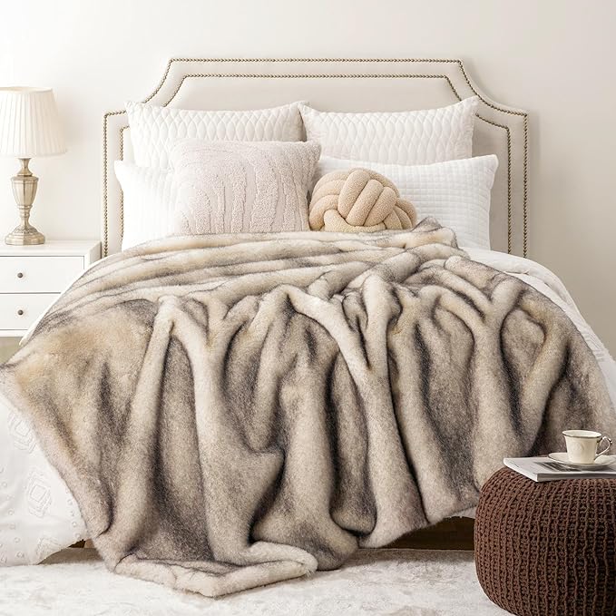 BATTILO HOME Luxury Fluffy Faux Fur Throw Blanket, Cozy Soft Warm Fur Blanket for Couch, Sofa, Chair, Bed, Plush Fuzzy Fur Throws with Long Pile & Brushed Tips, 50"x60"