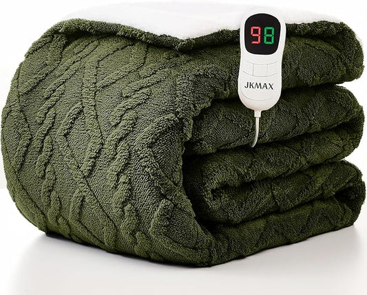 Heated Electric Blanket Twin Size-62"x84" Heating Blanket with 10 Heating Levels & 5 Time Settings Over-Heat Protection，Winter Warmer for Adults with ETL Certification（Green）