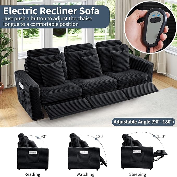 LEVNARY Modular Power Recliner Chair, Faux Rabbit Fur Upholstered Single Seat with Electric Lift Function, Compatible with Modular Sofa System (Black)