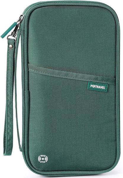 VanFn RFID Travel Passport Wallet, Family Passport Holder, Trip Document Organizer P.Travel Series (Nylon - Green)