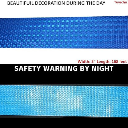 Blue Reflective Tape 3 inch Wide, Outdoor Waterproof High Visibility Warning Industrial Marking Tape, Safety Stickers (168 feet)