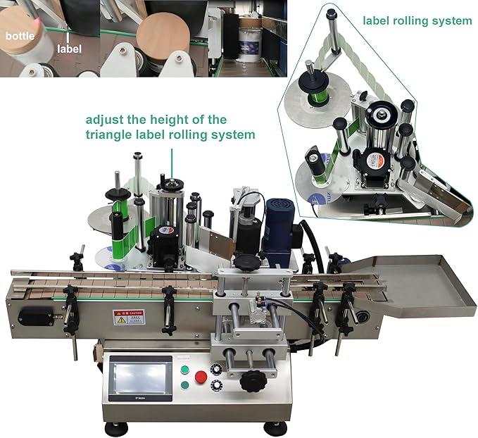 Automatic Round Bottle Labeling Machine Label Sticking Pasting Machine with Conveyor Bottle Diameter 0.78-4.72inch 360°Labeling