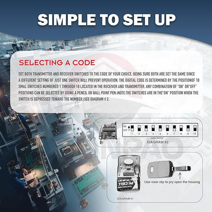 2 for Multicode Linear 308911, 10 Dip Switch Gate Opener Remote 300MHz, Multi Code Garage Door Opener Remote, 3-Year-Warranty