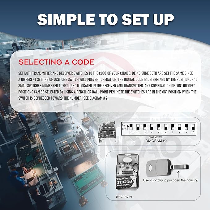 2 for Multi-Code 3089 MultiCode 308911 Linear MCS308911, 300MHZ 10 Dip Switch Gate Opener Remote (3-Year-Warranty)