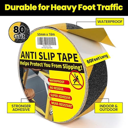TAPEBEAR Black and Yellow Safety Tape 2inch x 60feet, Anti Slip Grip Tape Anti Skid Safety Warning Strips Traction Tape Waterproof for Indoor Outdoor Step, Stairs, Ladder, 2Rolls