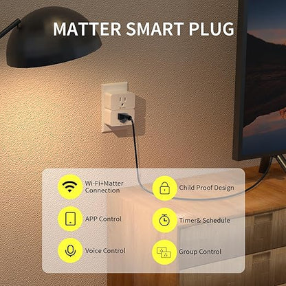 Minoston Matter Smart Plug, Compatible with Alexa, Google Home, Apple Home, SmartThings, Siri, Smart Outlet 15A Max, APP Remote Control, 2.4G Wi-Fi Only, Protect Privacy, 2 Pack