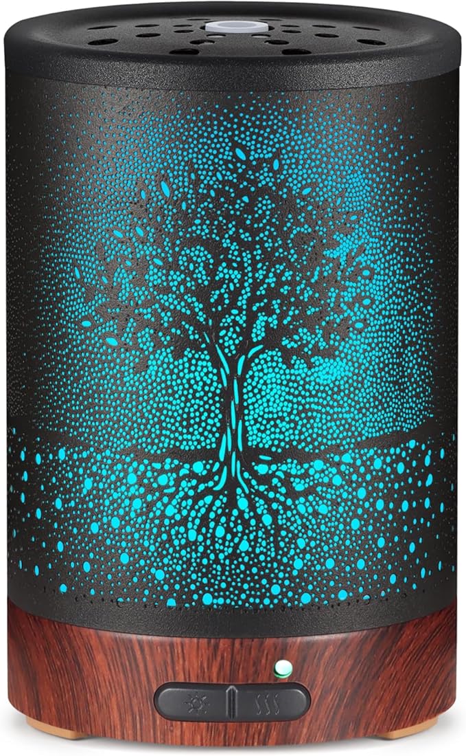 Essential Oil Diffuser- Aromatherapy Diffuser with7 Colors Light and Auto-Off for Women Metal Cool Mist Humidifier for Home and Office for Mom Women(Tree)