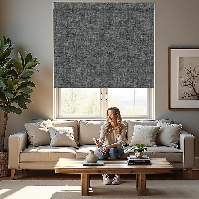 Motorized Roller Blinds with Remote, 100% Blackout Automatic Roller Shades for Bedroom, Bathroom, and Living Room, Customized Size, Starry Gray