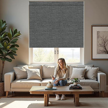 Motorized Roller Blinds with Remote, 100% Blackout Automatic Roller Shades for Bedroom, Bathroom, and Living Room, Customized Size, Starry Gray
