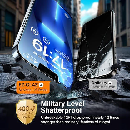 EZ-GLAZ-4+2 Pack for iPhone 13 Pro Privacy Screen Protector[6.1 inches] With Camera Lens Protector, [Drop Protection] 9H Hardness Full Coverage Anti-Spy Tempered Glass Film, Easy to install