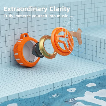 EBODA Bluetooth Shower Speaker, IPX7 Waterproof Portable Wireless Small Mini Speakers, Floating, 2000 mAh with RGB Light for Pool, Beach, Boat, Kayak Accessories, Gifts for Men and women -Orange