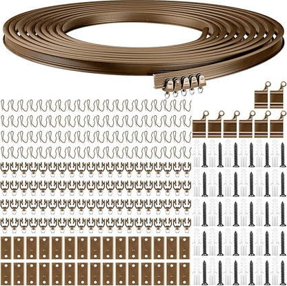Jetec Curtain Tracks Ceiling Flexible Curtain Track Bendable Rail Curved Wall Mounted for Living Room Bedroom Divider Rod RV(10 Meter/ 32.8 Feet,Brown)