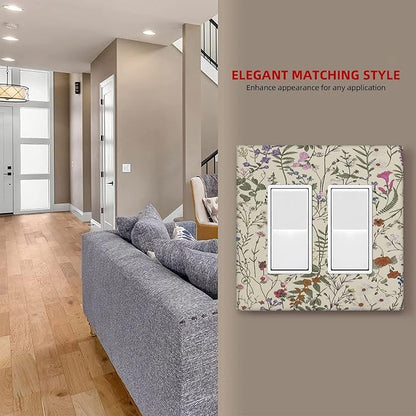 Decorative Outlet Covers Rustic Beige Wildflower Flowers 2 Gang Wall Plate Double Rocker Two Switch Wall Cover Plate Jumbo Dual GFCI Faceplate for Country Bedroom Home Decor