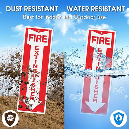 T&R Metal Fire Extinguisher Sign - 2 Pack - 12"x4" .040 Rust Free Heavy Aluminum, Reflective, Waterproof, Weatherproof and Fade Resistant, 2 pre-drilled holes, Easy to Install Indoors and Outdoors