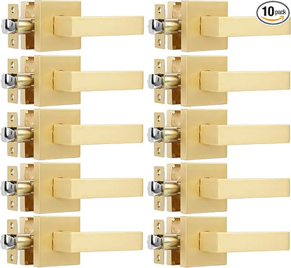 10 Pack Heavy Passage Door Levers Keyless Modern Stain Brass Door Lock Hardware, Left/Right Hand Reversible, Interior Locks for Hall or Closet Door Handles Non-Locking Lever Set