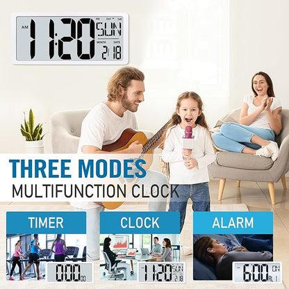 TXL 18.44" Large Amotic Digital Wall Clock with Backlight, Battery Operated Alarm Clock with Day, Date & Temperature, Jumbo Display Digital Count Up Down Timer Clock for Hoom,Classroom Room,Office