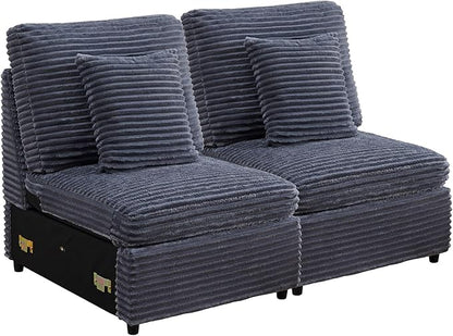 LEVNARY Modular Armless Chair Set of 2, Faux Rabbit Fur Upholstered Single Seat for Sectional Sofa Expansion (Gray)