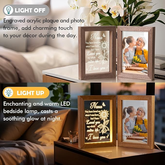 Nana Gifts Christmas Grandma Gifts from Grandkids Granddaughter Grandson, Night Light with Grandma Picture Frame for 5x7 Photo, Personalized Gift for Grandmother Gigi Granny Mimi Nana Birthday Gift