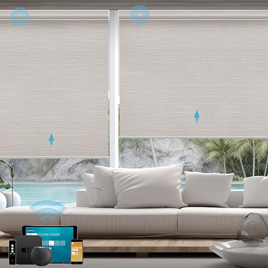 SmartWings Motorized Smart Blinds with Remote, Custom Automatic 100% Blackout Roller Shade Compatible with Alexa/Homekit/Google, Electric Smart Blinds for Indoor Windows, Essential Cream