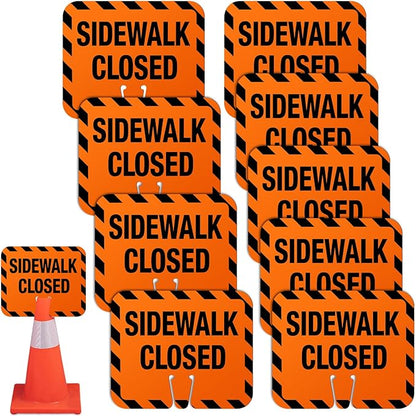 9 Pcs Plastic Sidewalk Closed Sign Bulk for Traffic Cones Top Road Warning Signs 10.4" Height x 12.6" Width x 0.05" Thickness for Outdoor Barricade Construction Caution