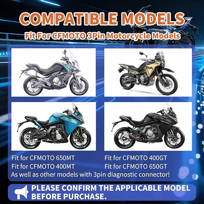 OBD2 Adapter Cable Fits for CFMOTO Ducati and More Motorcycles, 3Pin to 16Pin OBD2 Diagnostic Adapter Cable Works with All OBDII Scanner