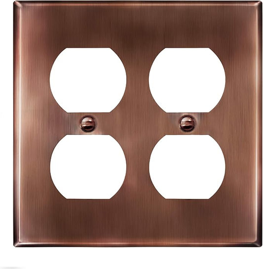 ENERLITES Antique Copper Double Duplex Receptacle Metal Wall Plate, Outlet Cover, Corrosion Resistant, Standard Size 2-Gang 4.50" x 4.57", Stainless Steel 201, 7722-AC