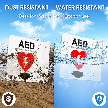 T&R AED Sign, Automated External Defibrillator with Down Arrow - 4 Pack - 6 x 6 Inches Acrylic, 2 pre-drilled holes, Includes Matching Screws, Use for Office/Business