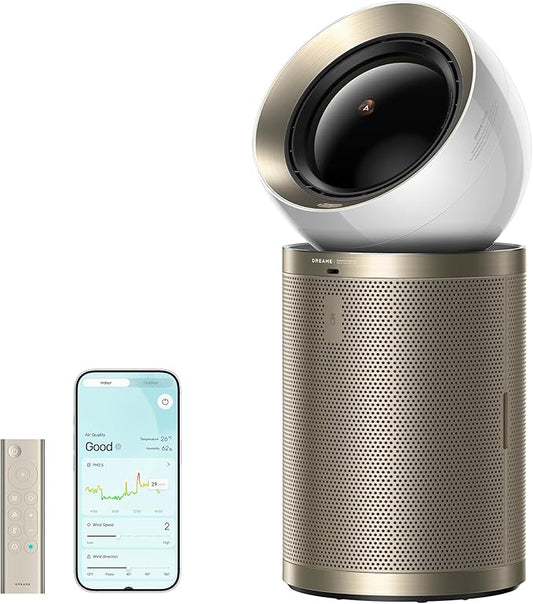 Dreame Smart Air Purifier PM10 for Home Large Room, Cleans 7,534 ft² in One Hour with 4 Filters, Dual-way Air Oulets, Al Tracking, Air Quality Monitor with 7 Sensors, 2-in-1 Purifier & Fan, Gold