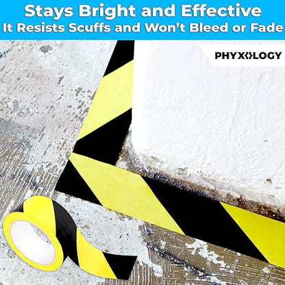 Single Roll Ultra-Adhesive Black & Yellow Hazard Tape for Floor Marking, High Visibility Striped PVC Vinyl, Durable Anti Scuff & Heavy Duty, Ideal for Safety Zones, Watch Your Step Areas in Workplaces