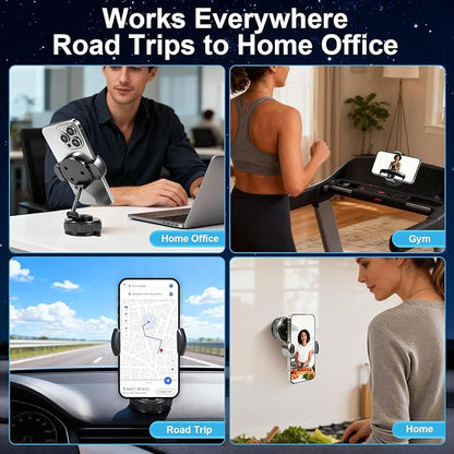 Windshield & Dashboard Rotate-Lock Phone Mount – 360° Rotate Folding Car Phone Holder with Strong Suction Base & Adjustable Arm for Smartphone
