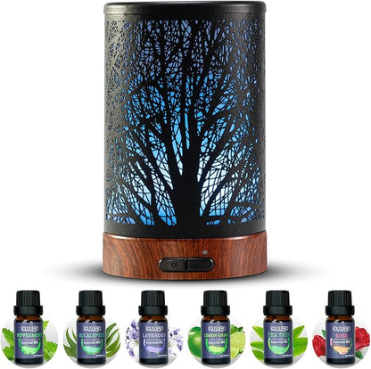 Oil Diffuser with Essential Oils Set – Aromatherapy Oil Diffuser 150ml with 6 Essential Oils Set, Cool Mist Diffusers for Essential Oils, Auto Shut-Off Protection,7 Colors Night Light, Gifts for Mom