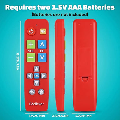 Plus Big Button Universal TV Remote (Red) Simple Easy to Use, Works with Major TV Brands (2xAAA Batteries Not Included)