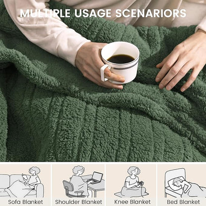Heated Blanket Electric Blanket Throw - Fast Heating Blanket Throw Double Sided Sherpa Ultra Soft Cozy with 10 Heating Levels & 2-10 Hours Auto Off, Mashine Washable, 50 x 60 Inches, Green