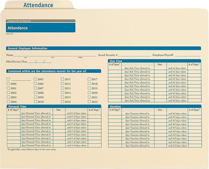 ComplyRight Attendance Folders | 11.75” x 9.5” | HR and Employee Management | 25-Pack