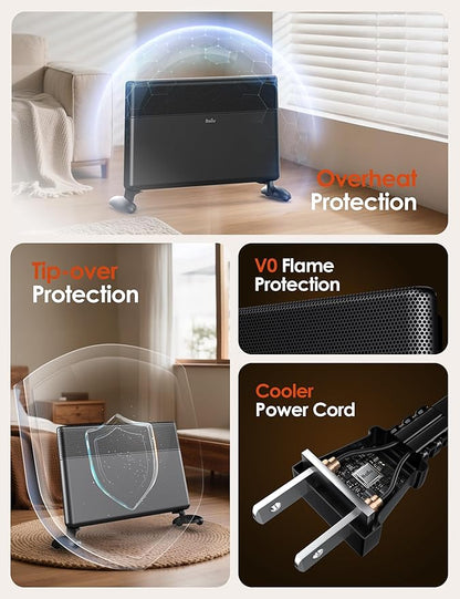 Ballu Convection Panel Heater,1500W Space Heater for Large Room Indoor use with Programmable Thermostat,WiFi App Control,Smart Quiet,Works with Alexa,Black